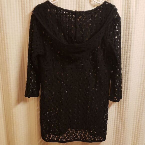 Soma sz L hooded hoodie black lace cover up shirt 3/4 sleeve cinch waist… - Picture 16 of 16